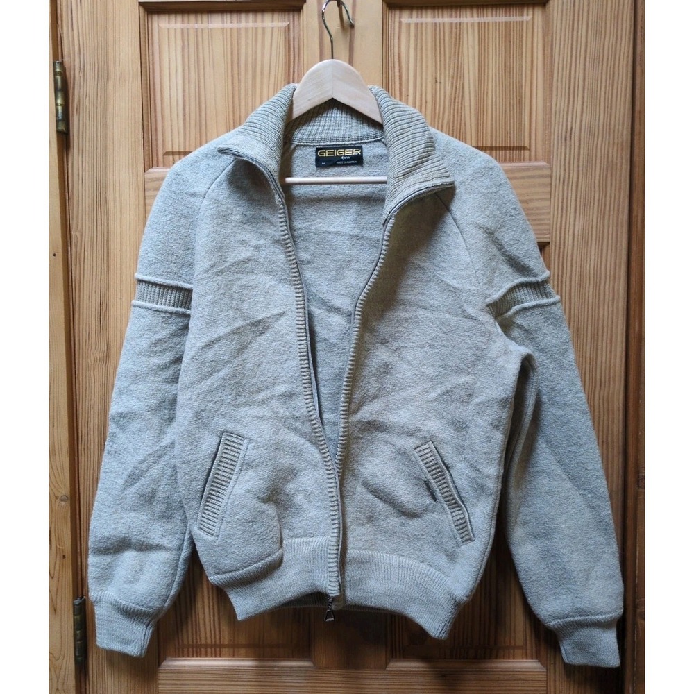 Vtg Geiger Tyrol Tan Boiled Wool Zip-Up Sweater Jacket Austria Pockets *Flaws* - Picture 2 of 16